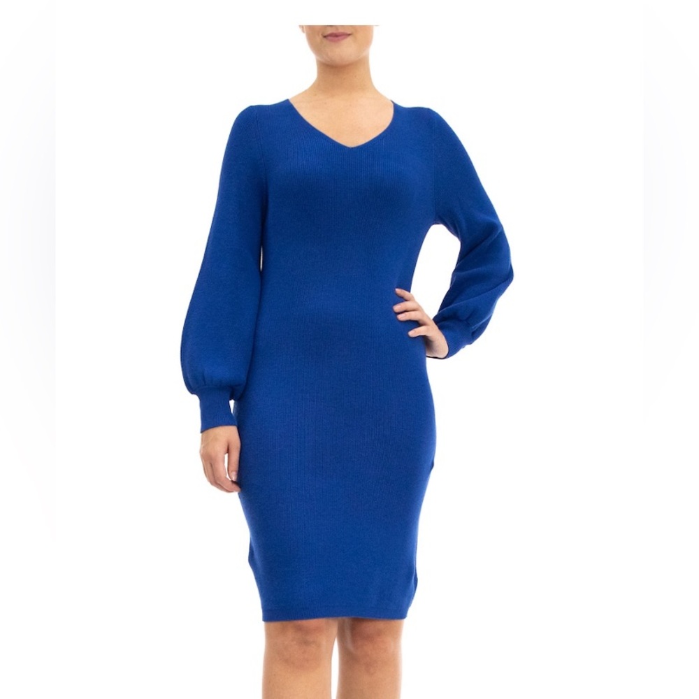 **Nvr Worn** Women's Nina Leonard Balloon-Sleeve Sheath Sweater Dress